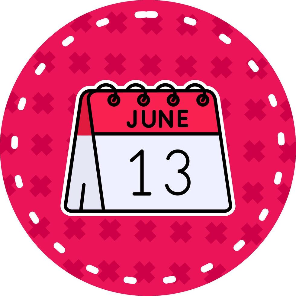 13: e av juni linje fylld klistermärke ikon vektor