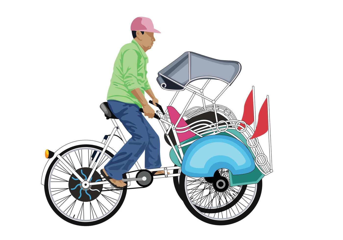 Rikscha becak Yogyakarta Vektor Illustration mit isoliert auf Weiß Hintergrund..