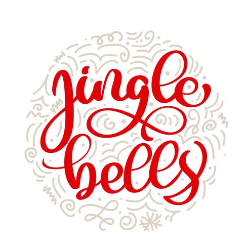 Jingle bells vintage kalligrafi bokstäver vektor jultext med vinter ritning skandinavisk blomstrande inredning. För konstdesign, mockup broschyr stil, banner idé täcker, häfte tryck flygblad, affisch