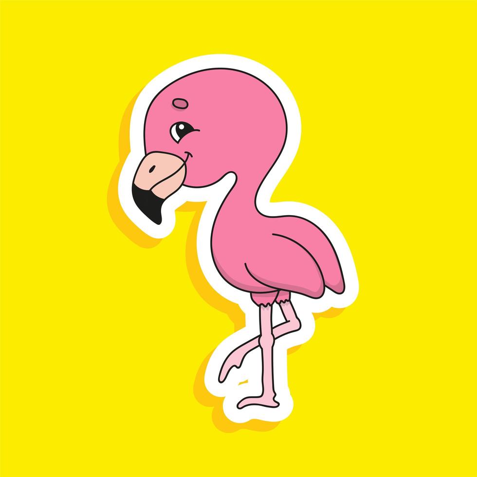 rosa flamingo. ljus färg klistermärke av en söt seriefigur. platt vektorillustration isolerad på färgbakgrund. designelement. vektor