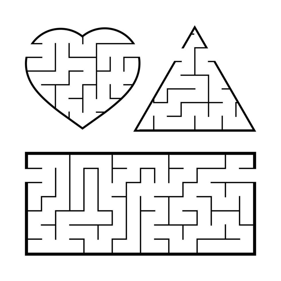 en uppsättning labyrinter. spel för barn. pussel för barn. labyrint gåta. hitta rätt väg. enkel platt isolerad vektorillustration. vektor