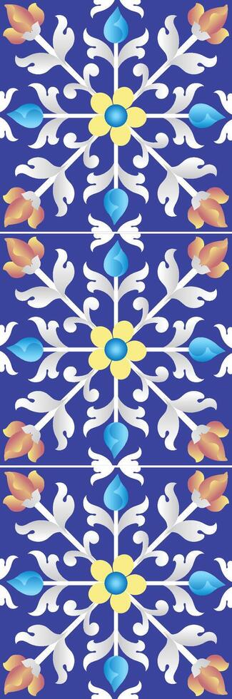 årgång damast- sömlös dekorativ vattenfärg blå blommig måla bricka design mönster. keramisk bricka design stil vektor