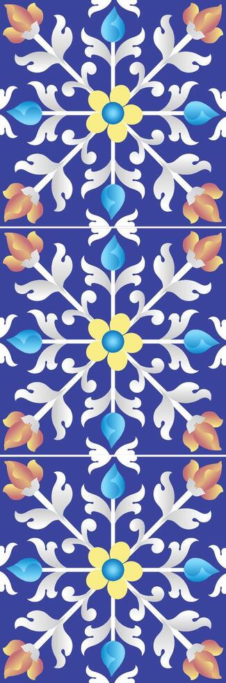 Jahrgang Damast nahtlos Zier Aquarell Blau Blumen- Farbe Fliese Design Muster. Keramik Fliese Design Stil vektor