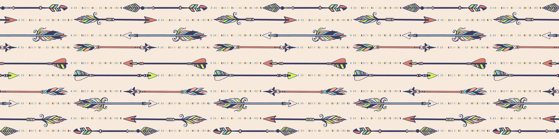 vektor abstrakt hand dragen sömlös mönster med pilar i anbud färger. boho stil prydnad med enkel pilar med fjädrar