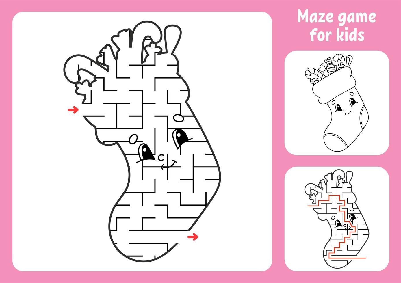 abstraktes Labyrinth. Spiel für Kinder. Puzzle für Kinder. Labyrinth Rätsel. Weihnachtsthema. den richtigen Weg finden. Arbeitsblatt Bildung. mit Antwort. vektor