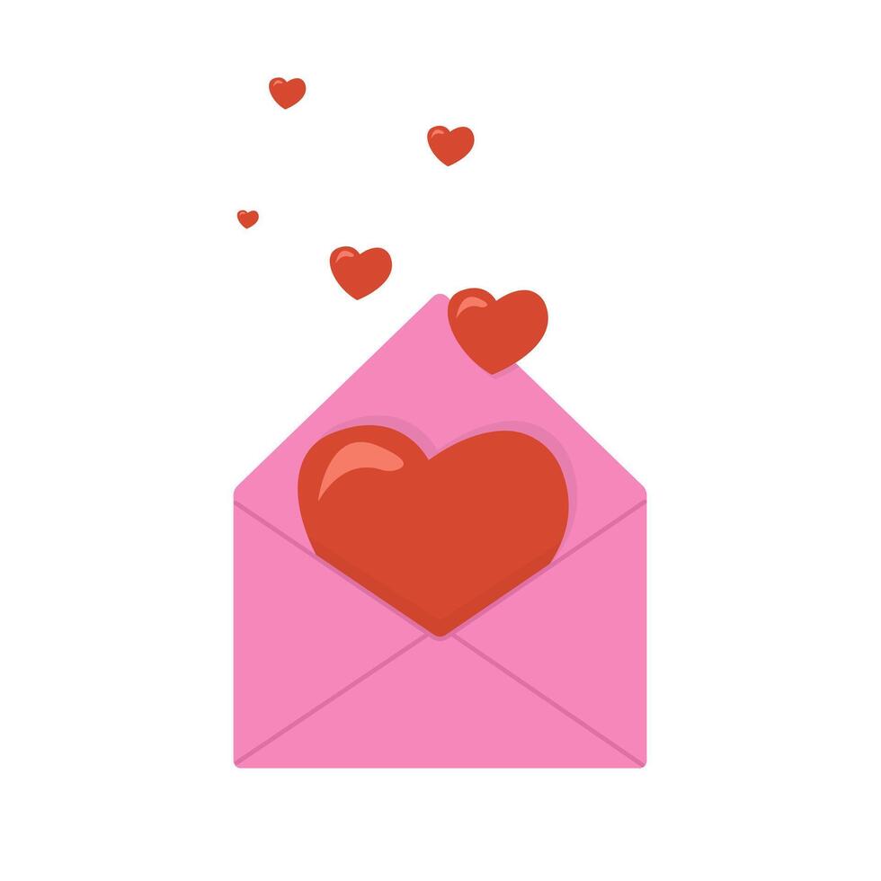 illustration med öppen kuvert med röd hjärtan. element för hjärtans dag tema design vektor