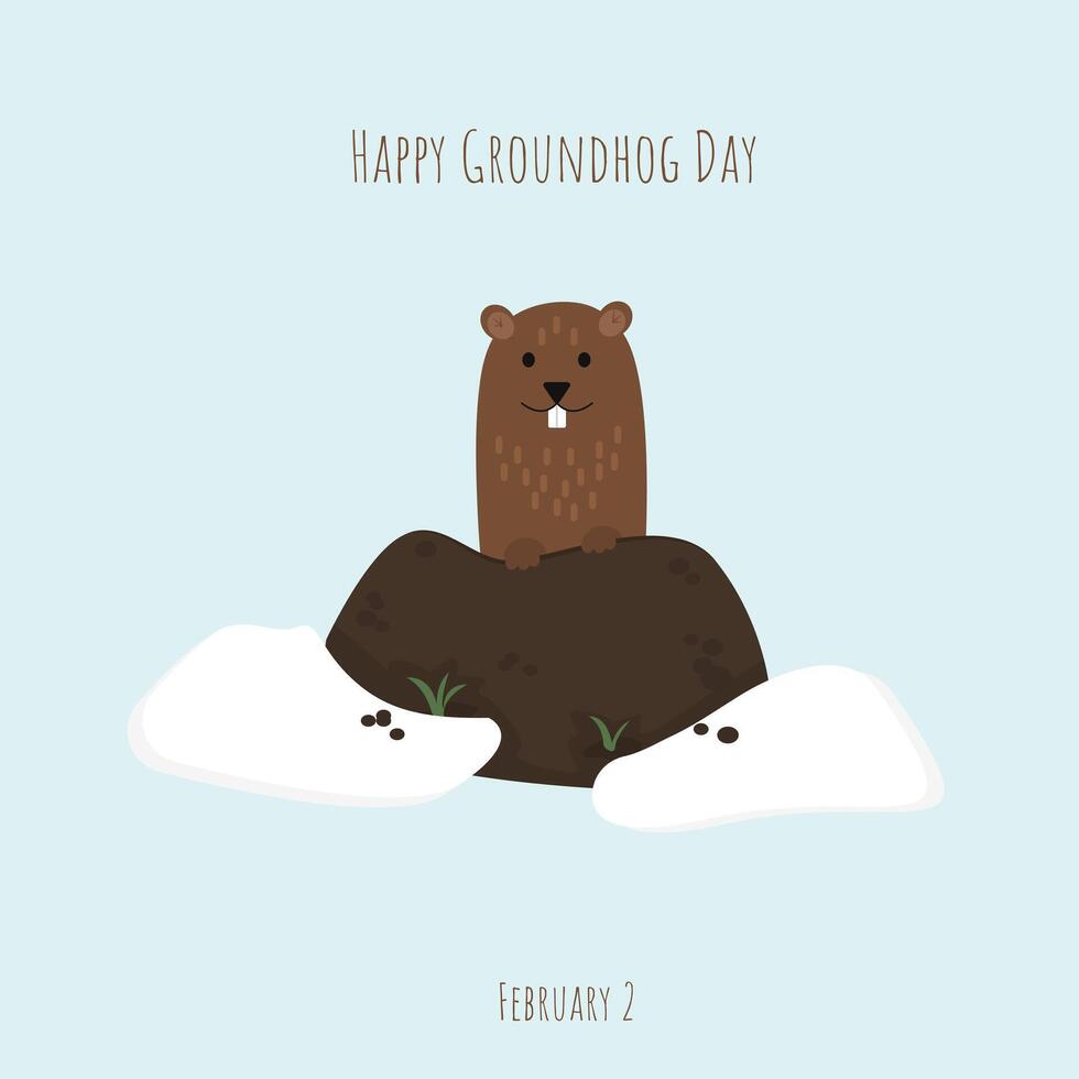 Lycklig groundhog dag affisch. illustration med murmeldjur kikar ut av en hål vektor