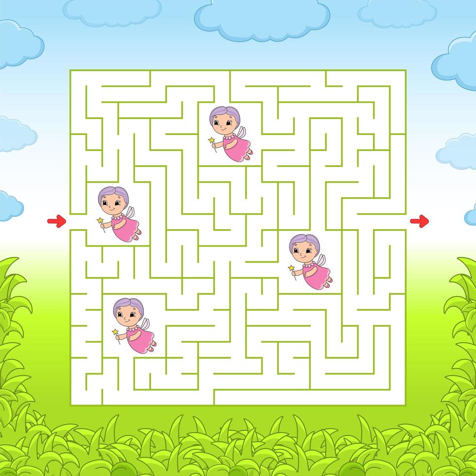 quadratisches Labyrinth. Spiel für Kinder. Puzzle für Kinder. Labyrinth Rätsel. Farbe-Vektor-Illustration. den richtigen Weg finden. isolierte Vektor-Illustration. Zeichentrickfigur. vektor