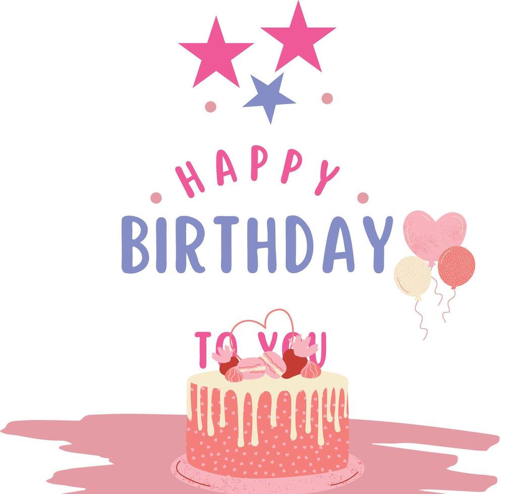 Lycklig födelsedag typografi vektor design för hälsning kort och affisch med ballong, konfetti och gåva låda, design mall för födelsedag firande.