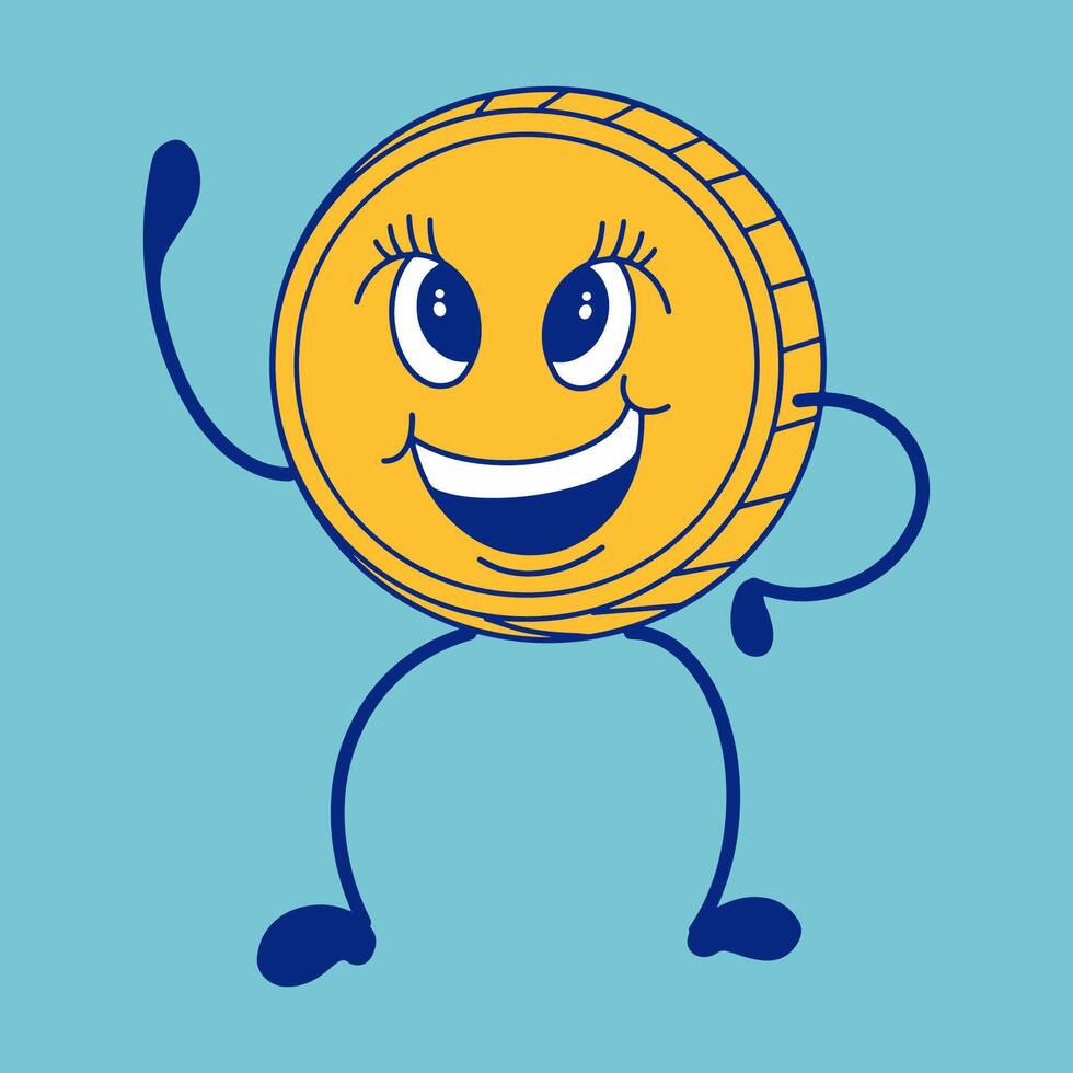 Karikatur Charakter von ein glücklich Gold Münze vektor