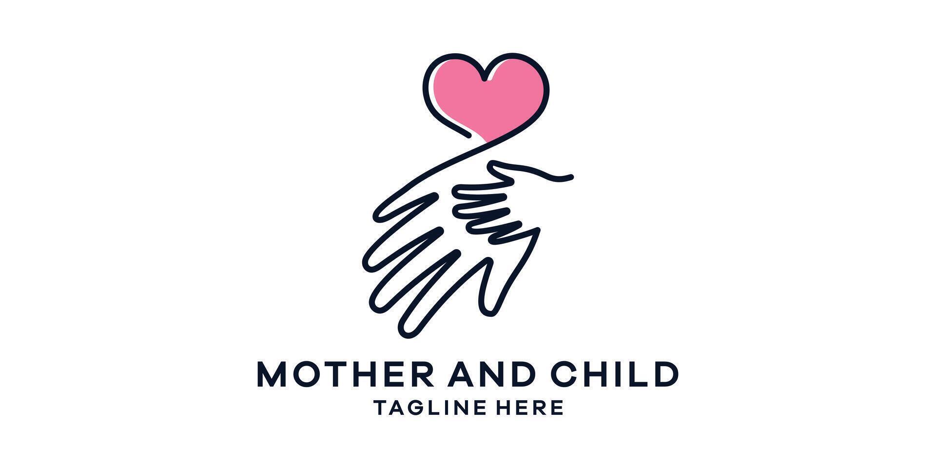 Logo Design kombinieren das gestalten von ein Hand mit Liebe, Logo Design zum das Liebe von Mutter und Kind. vektor