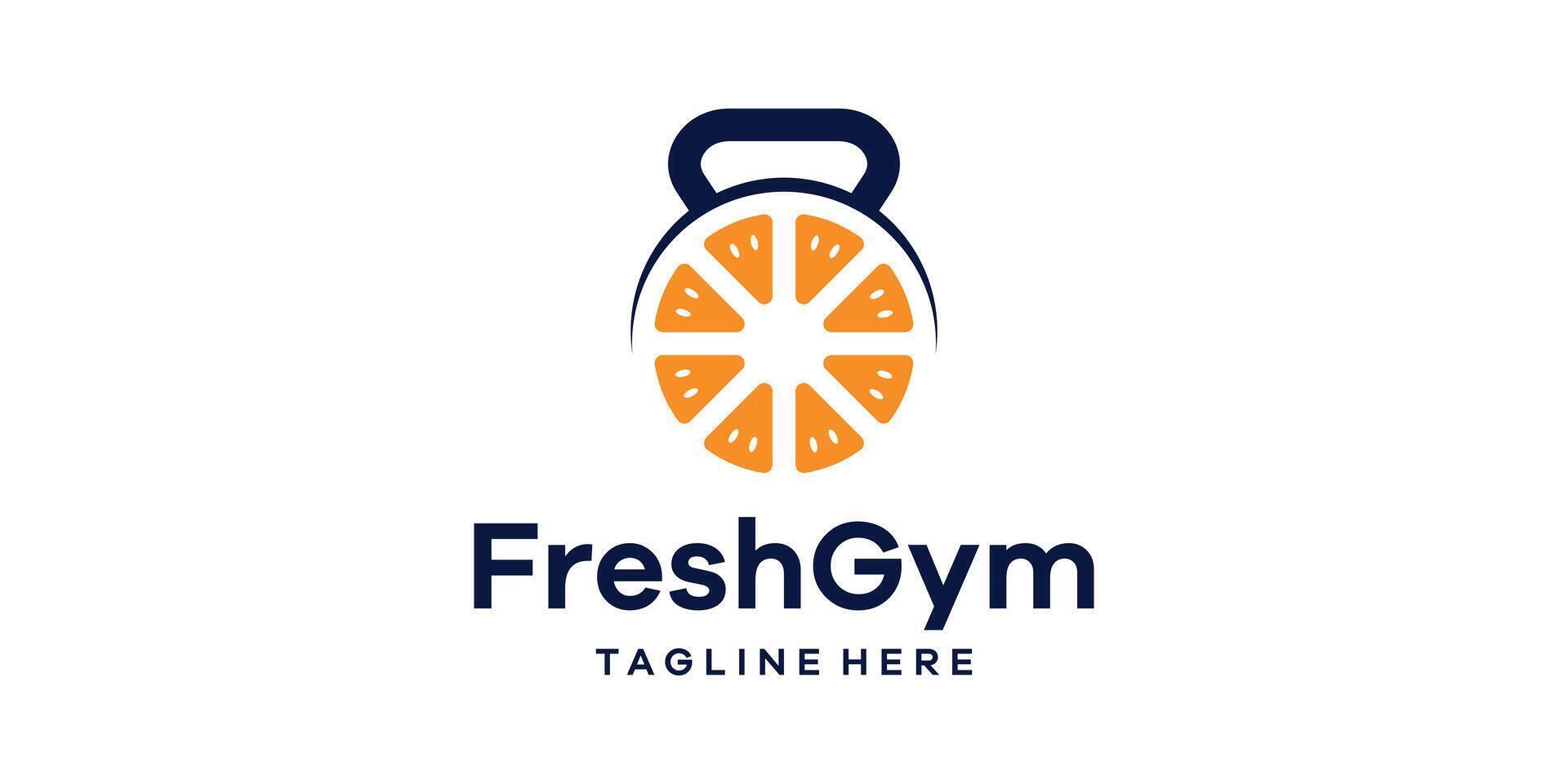 frukt logotyp design med Gym Utrustning, logotyp design mall symbol ikon aning. vektor