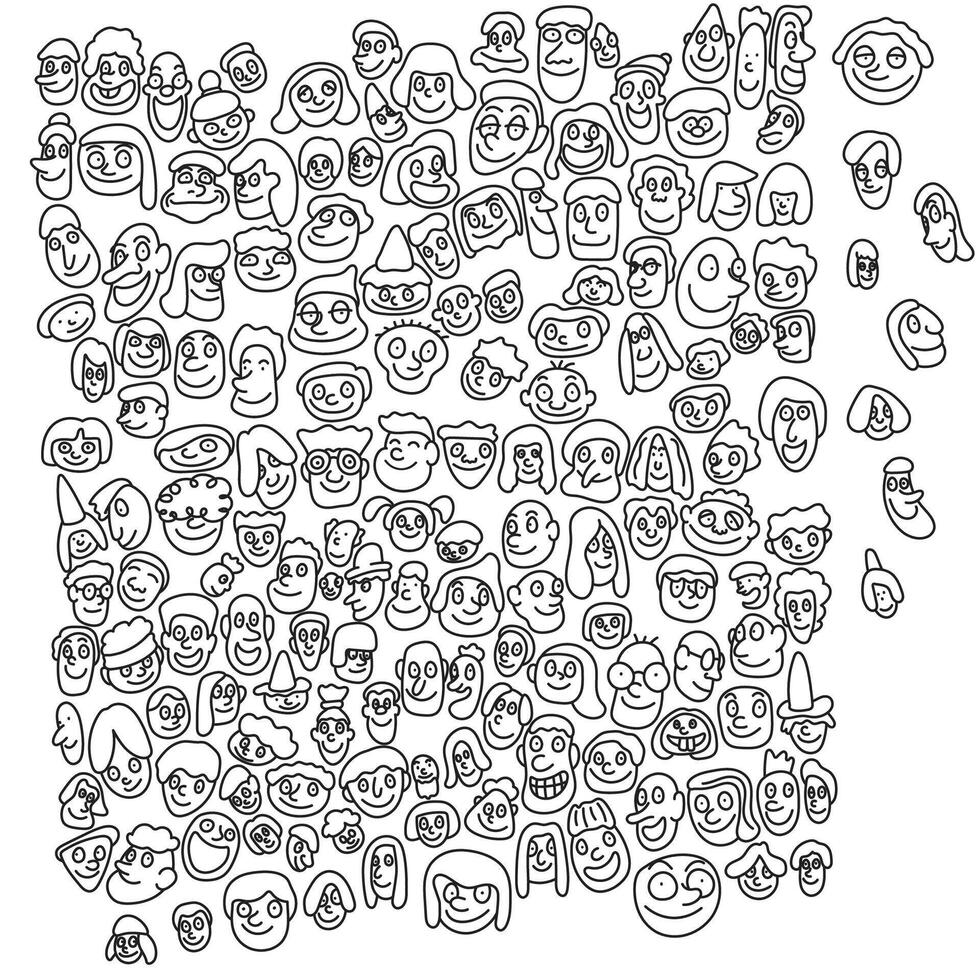 uppsättning av leende ansikten illustration vektor hand dragen isolerat på vit bakgrund