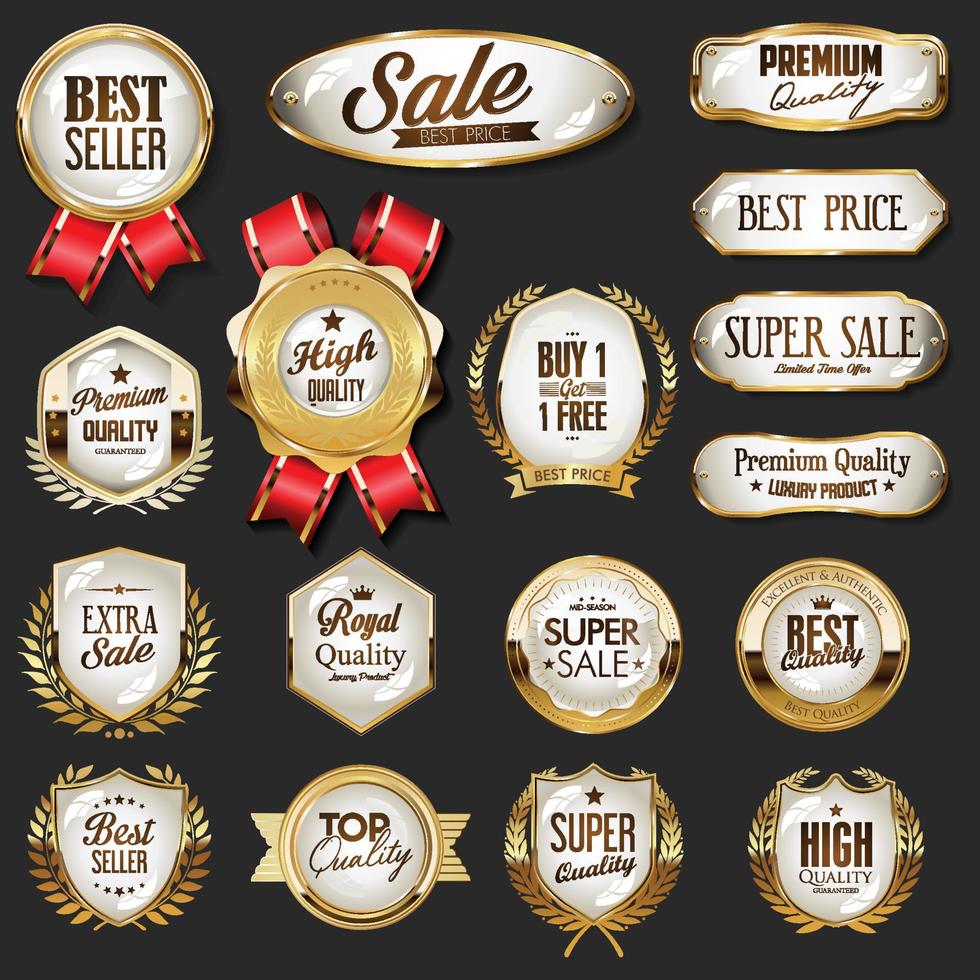 Luxus-Premium-Verkauf goldene Abzeichen und Etikettenkollektion vektor