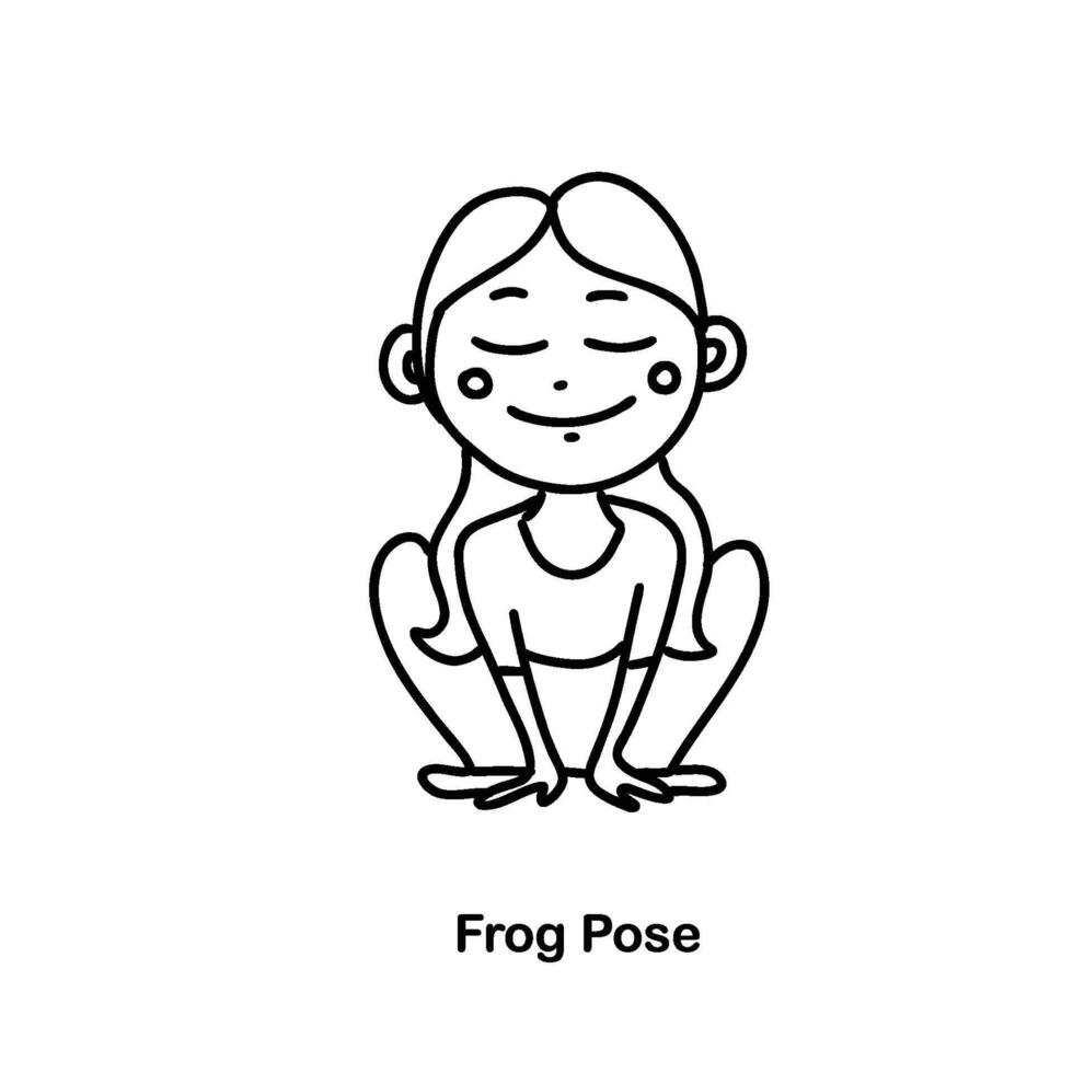 Kinder Yoga Frosch Pose. Vektor Gekritzel Illustration.