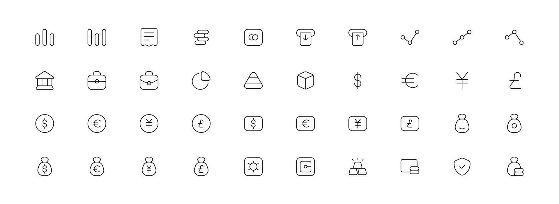 uppsättning av ikoner relaterad till finansiera och betalning. linjär ikon samling. redigerbar stroke. vektor illustration