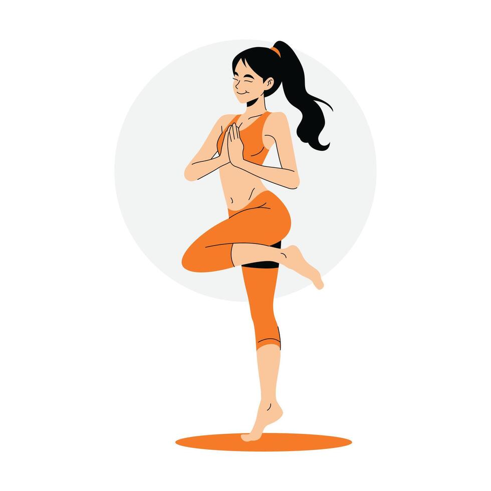 Frau tun Yoga Pose, Konzept eben Stil. vektor
