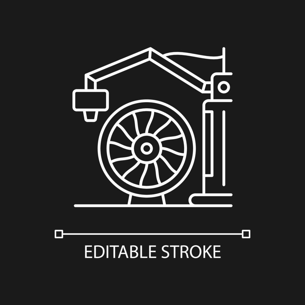 3D-utskrift för flygindustrin vit linjär ikon för mörkt tema. tillverka flygplansdelar. tunn linje anpassningsbar illustration. isolerade vektorkontursymbol för nattläge. redigerbar stroke vektor