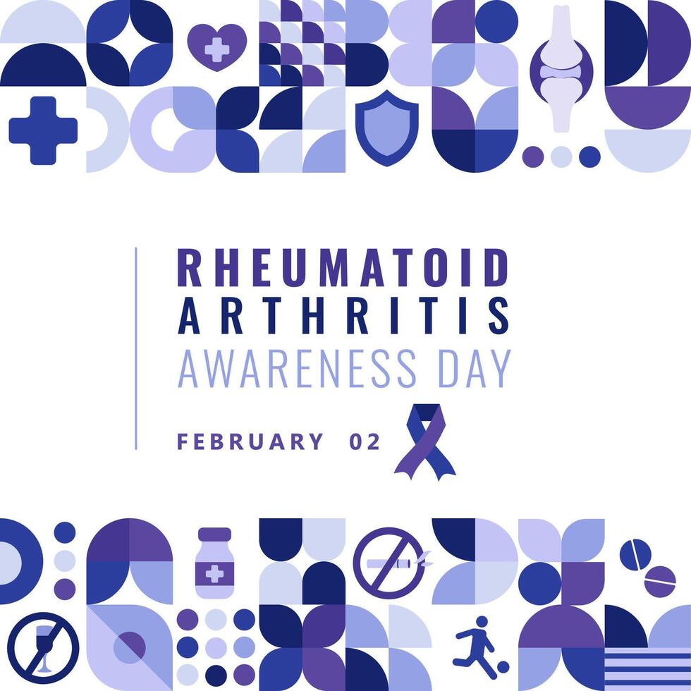 vektor reumatoid artrit medvetenhet dag fyrkant affisch med geometrisk element. mall för kort, baner, affisch, bakgrund