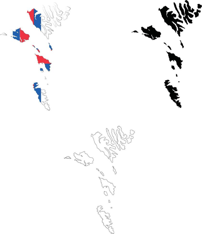 Karte von Färöer Inseln. Färöer Inseln Karte. Flagge von Färöer Inseln Karten Gebiet. Gliederung Färöer Inseln Madeira. eben Stil. vektor