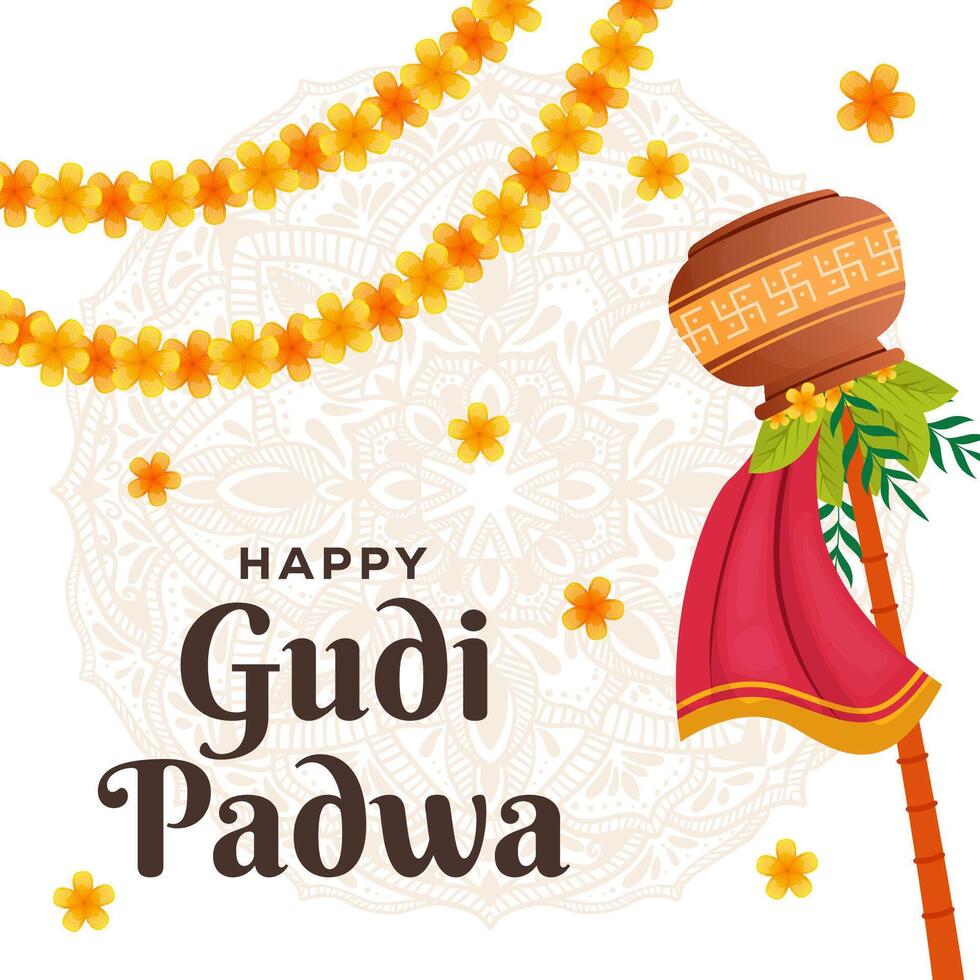 vektor design Lycklig Gudi Padwa illustration med blommor och löv