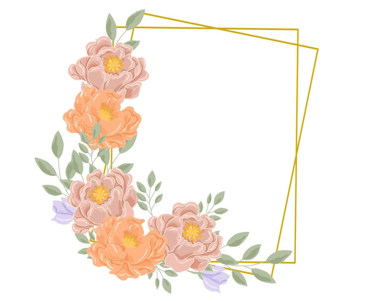 pastell orange och lila reste sig blomma ram vektor