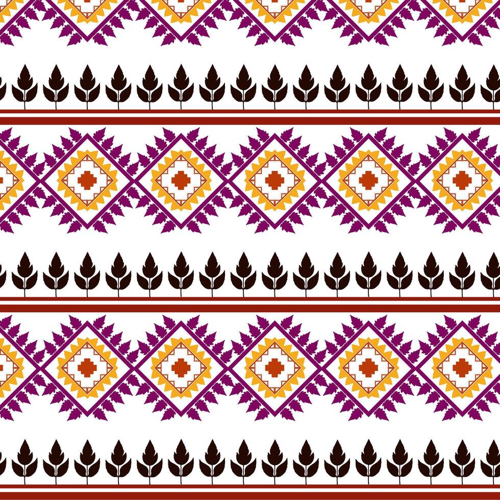 Stammes- traditionell Stoff Batik ethnisch von Ikat Blumen- nahtlos Muster von Grün Blätter Frühling geometrisch wiederholen Vektor Design auf ein Weiß Hintergrund