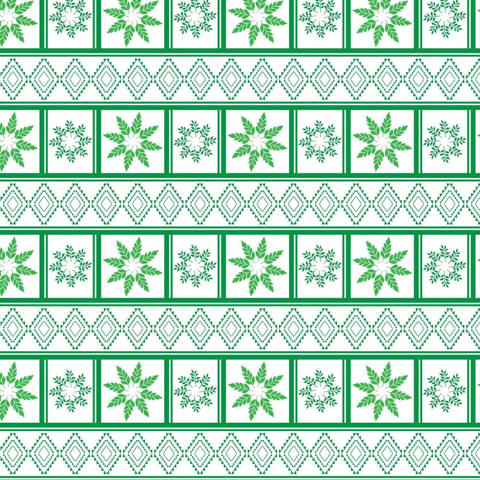 Stammes- traditionell Stoff Batik ethnisch von Ikat Blumen- nahtlos Muster von Grün Blätter Frühling blühen Vektor Design auf ein Weiß Hintergrund