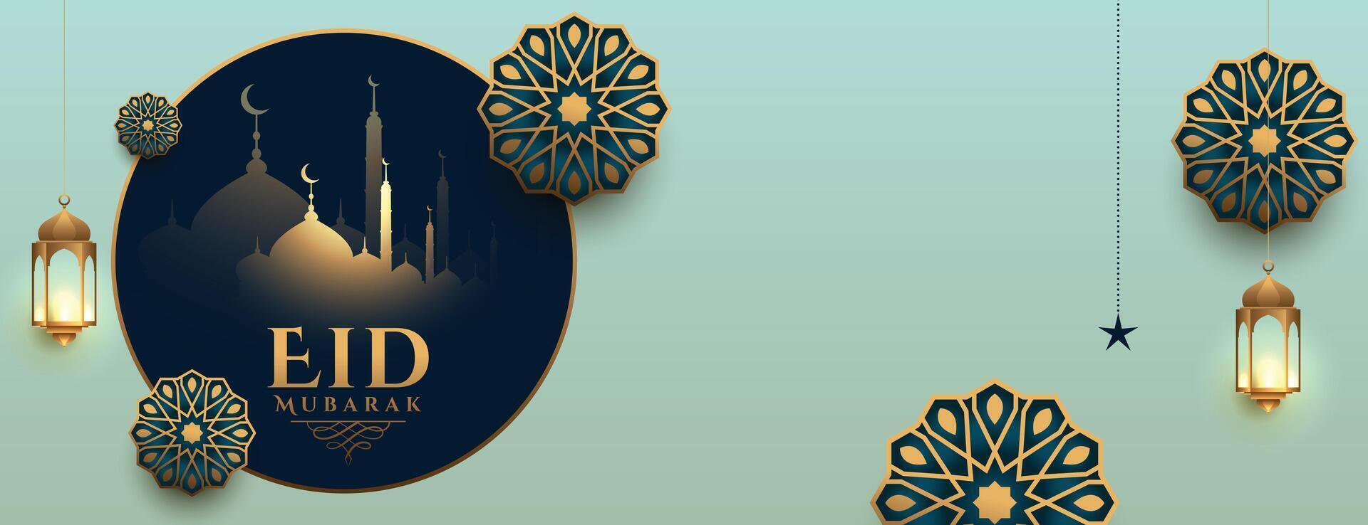 realistisk eid mubarak islamic baner design vektor