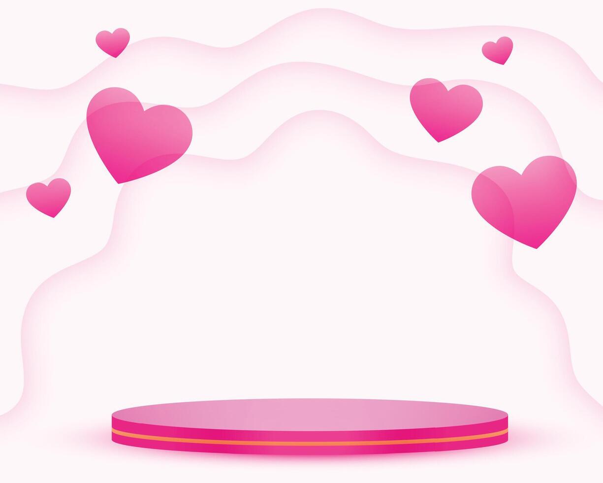 Lycklig hjärtans rosa bakgrund med 3d podium plattform vektor