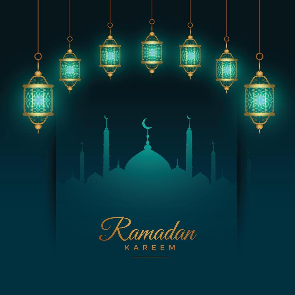 schön Ramadan kareem Hintergrund mit glühend islamisch Laternen vektor
