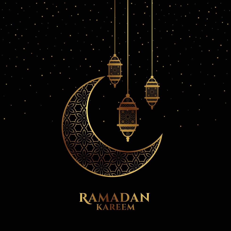 eid Mubarak oder Ramadan kareem schwarz und golden dekorativ Gruß vektor