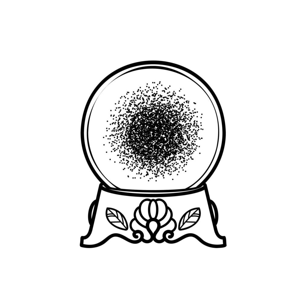 vektor svart och vit bild av en magi boll. förutsägelse av de framtida. klistermärke för halloween. svart och vit grafik.