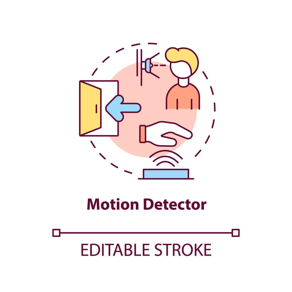 rörelsedetektor koncept ikon. säkerhetssystem enhet abstrakt idé tunn linje illustration. rörelsesensor och larm. skyddsutrustning. vektor isolerade kontur färgritning. redigerbar stroke