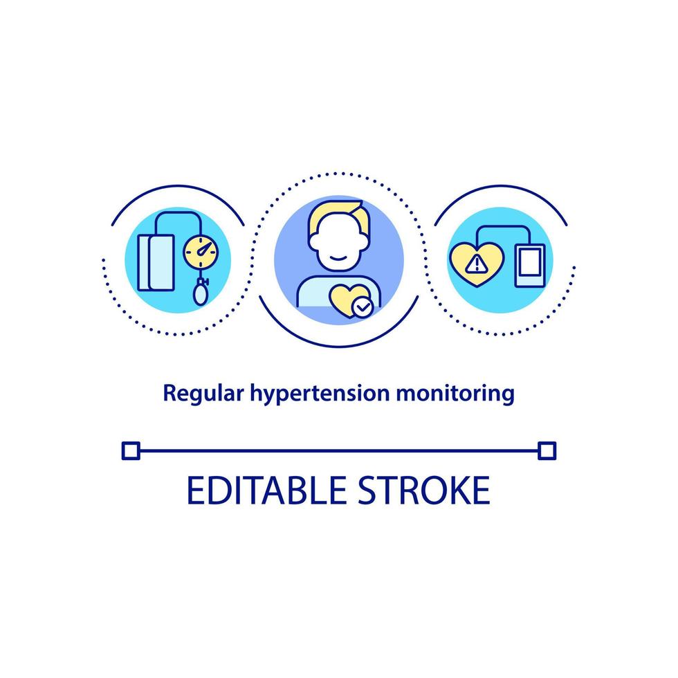 Symbol für das regelmäßige Hypertonie-Überwachungskonzept. Blutdruckmessung abstrakte Idee dünne Linie Abbildung. arterielle Tonometer verwenden. Vektor isolierte Umriss-Farbzeichnung. bearbeitbarer Strich