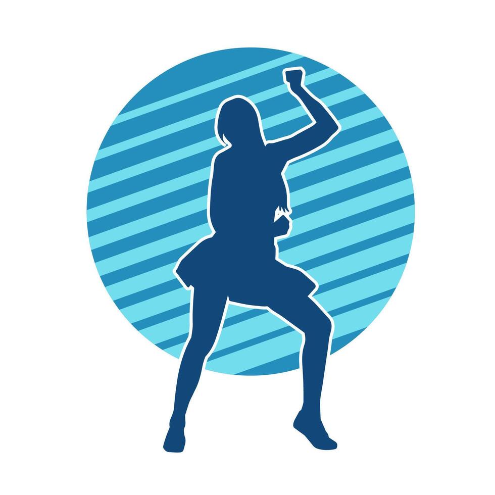 Silhouette von ein weiblich Tänzer tragen Mini Rock im Aktion Pose. Silhouette von ein schlank Frau Tanzen glücklich. vektor