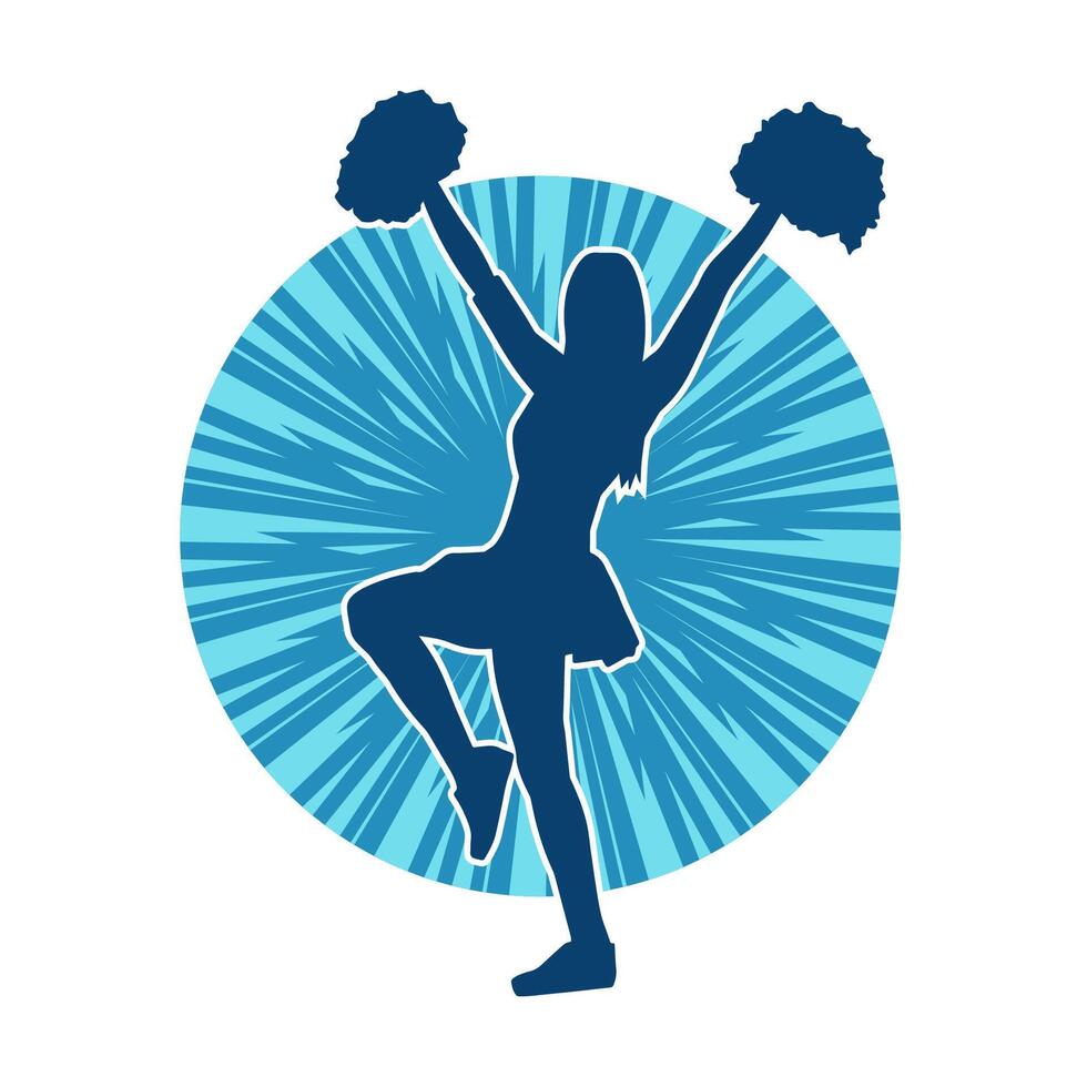 Silhouette von ein weiblich Cheerleader Tragen Bommel während Tanzen vektor
