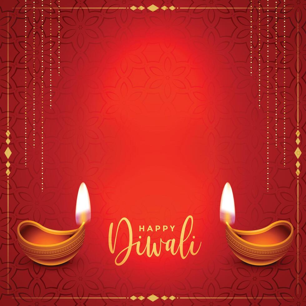 traditionell Lycklig diwali röd realistisk kort design vektor