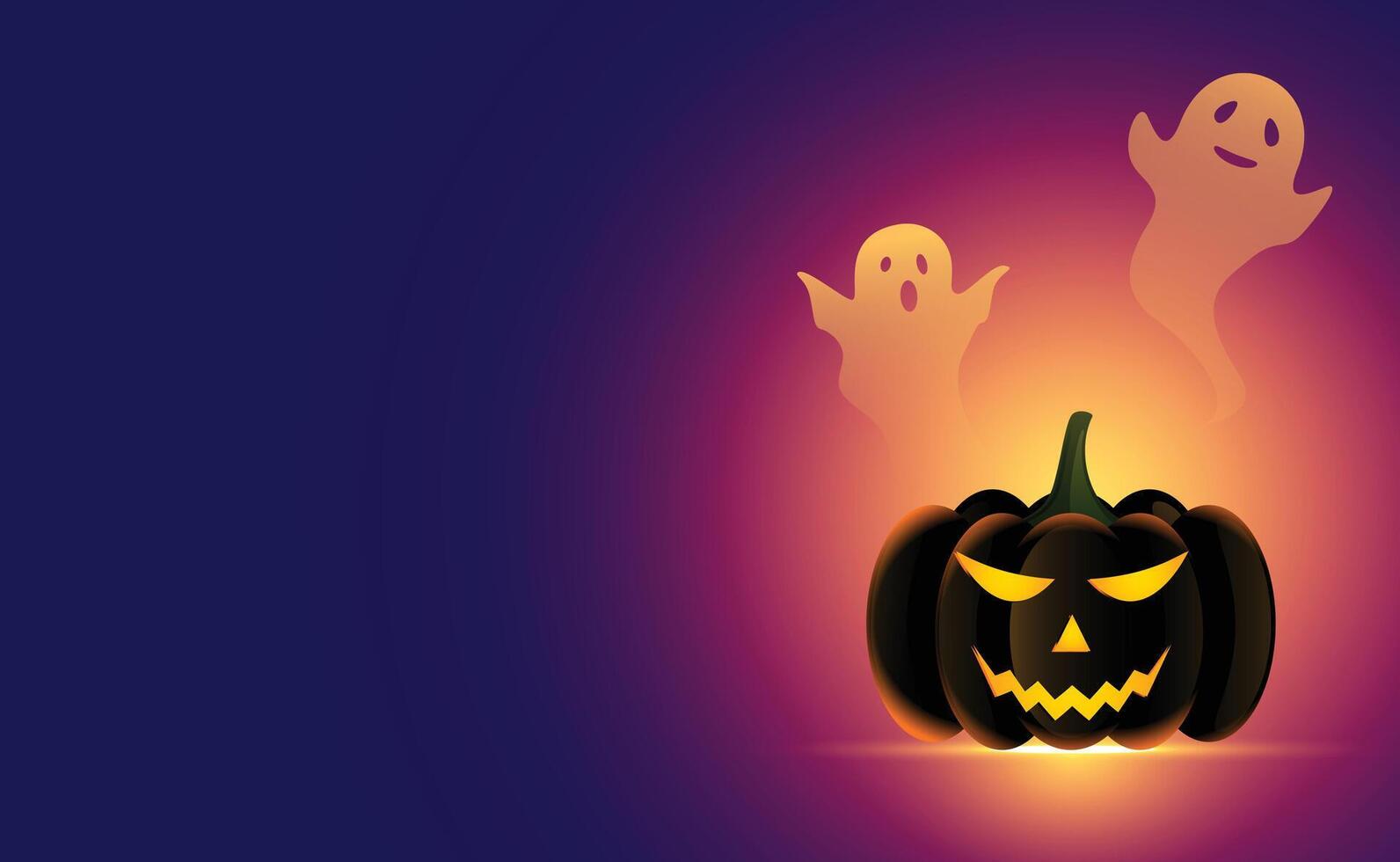 realistisch Halloween Kürbis mit unheimlich Geister Hintergrund vektor