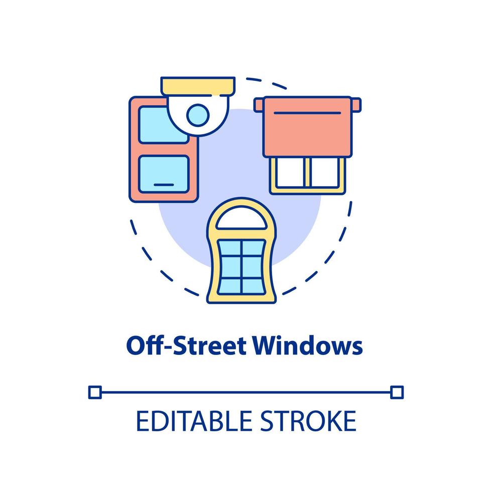 off street windows konceptikon. säkerhetssystem abstrakt idé tunn linje illustration. placera kameror ovanför fönster. avbrott i förebyggandet. vektor isolerade kontur färgritning. redigerbar stroke