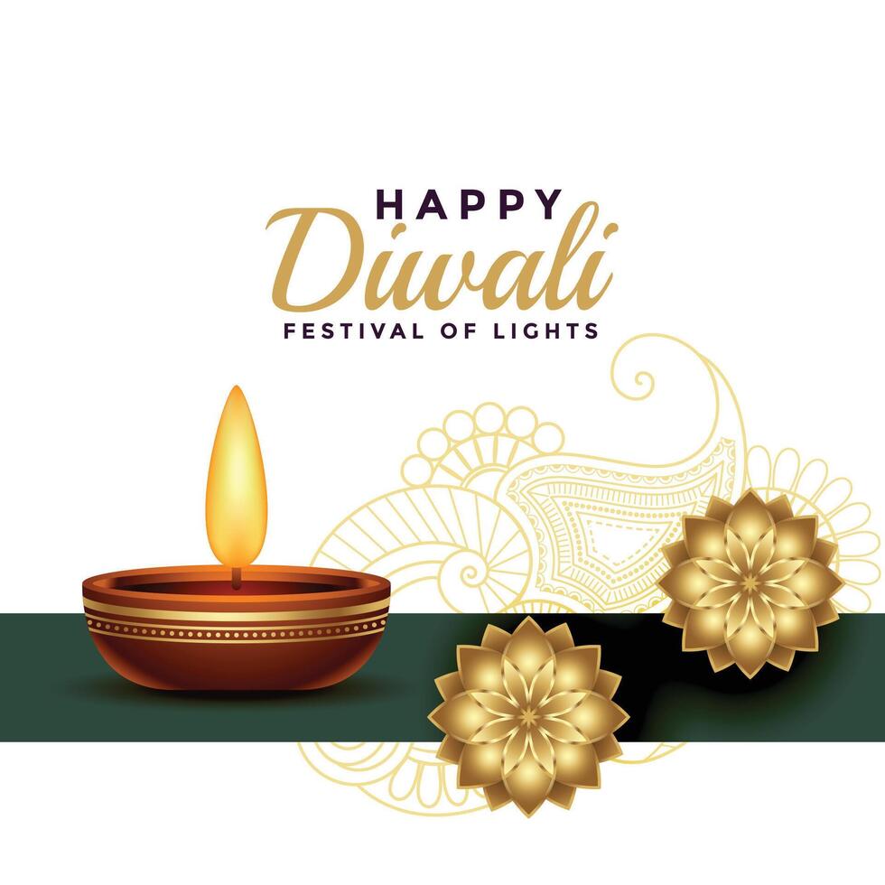 glücklich Diwali Gruß golden Gelb realistisch Hintergrund vektor
