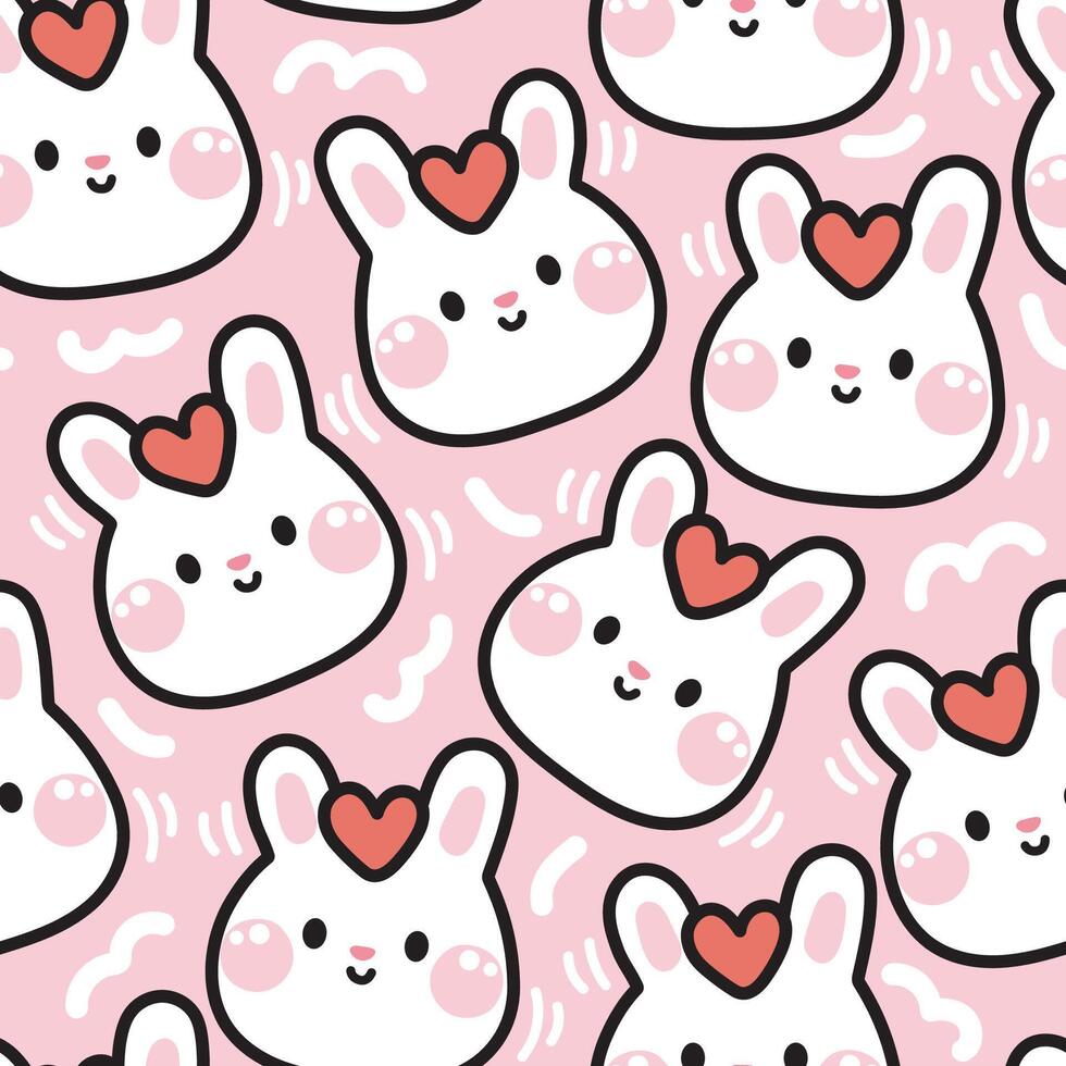 Valentinsgrüße tag.nahtlos Muster von süß Hase Gesicht mit Herz auf Kopf Rosa Hintergrund.Nagetier Tier Zeichen Karikatur design.baby Kleidung drucken screen.kawaii.vector.illustration. vektor