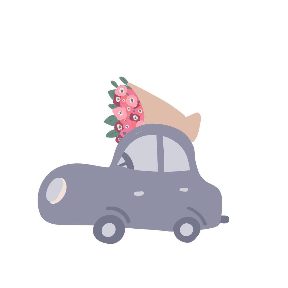 gemütlich Auto mit Blumen auf oben eben Design vektor