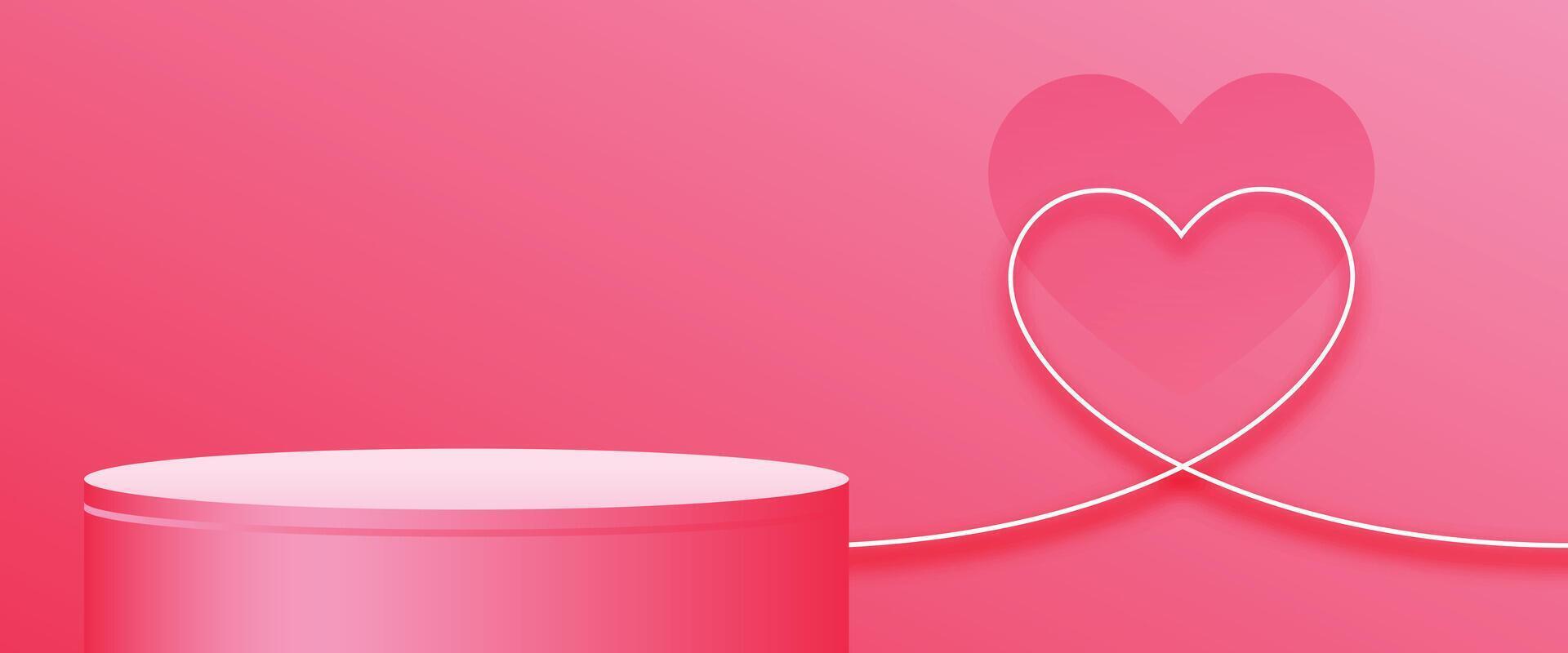 3d Podium Plattform mit Linie Herz zum Valentinsgrüße Tag Veranstaltung vektor