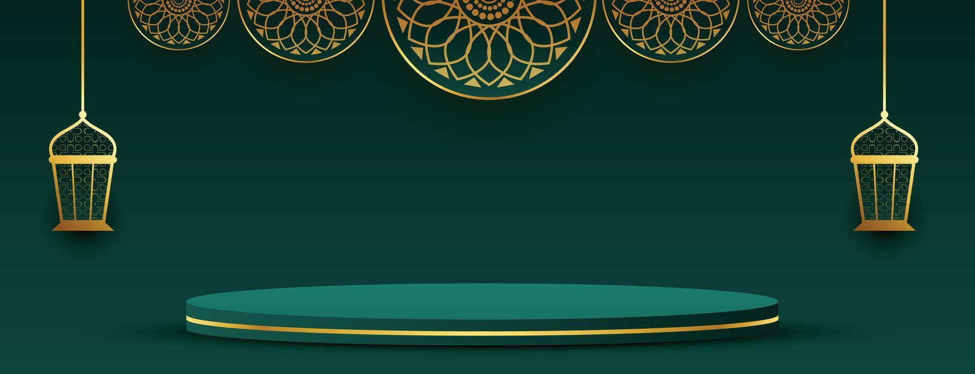 eid Mubarak religiös Banner mit 3d Podium zum Produkt Anzeige vektor