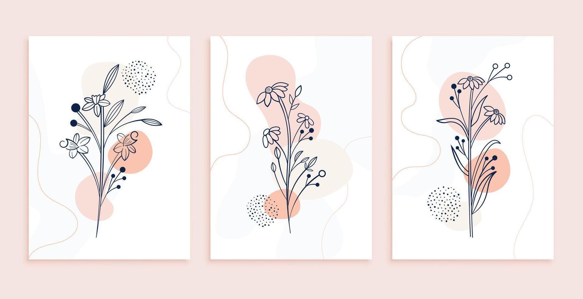 minimal linjekonst blommor och löv affischdesign vektor