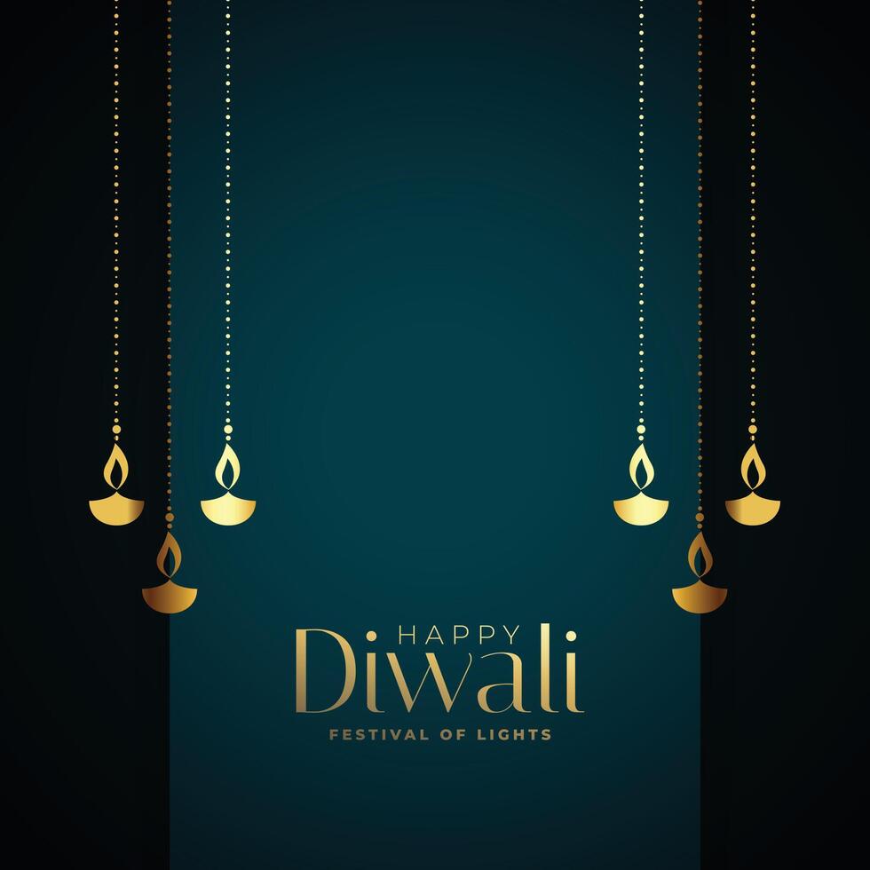 Prämie glücklich Diwali Karte mit golden Diya Design vektor