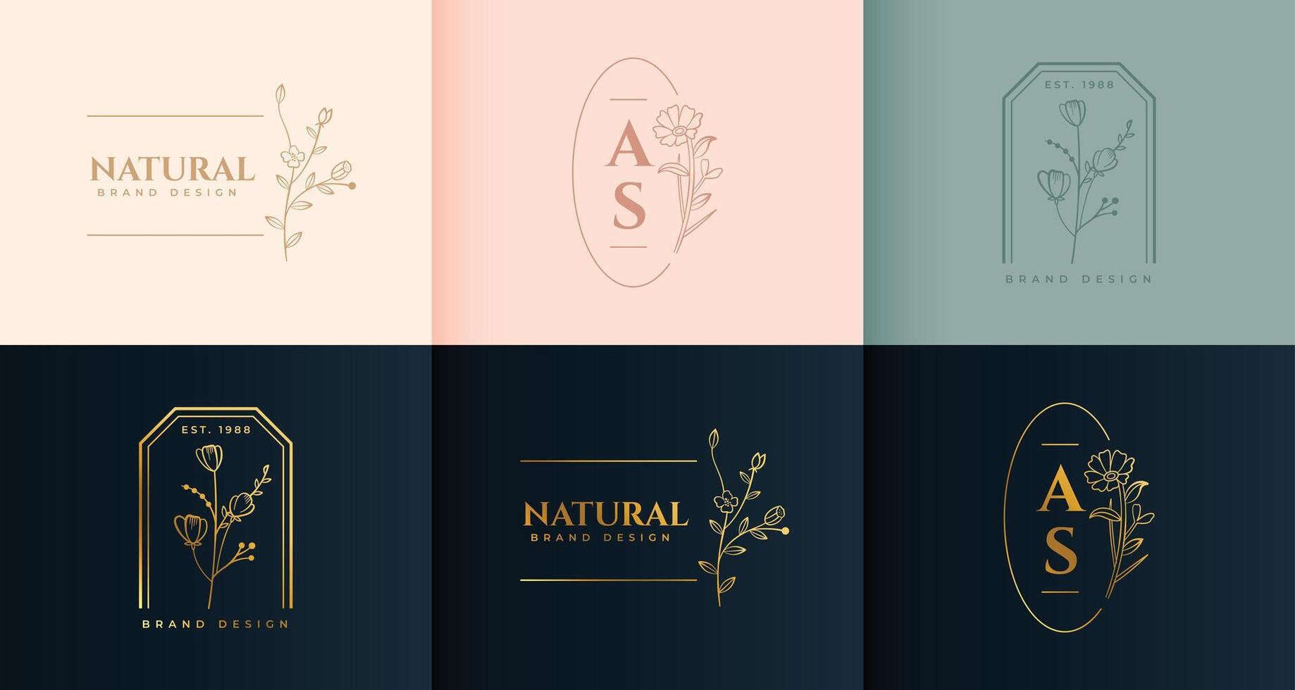 minimalistisch Blumen- Logo einstellen im dekorativ Stil vektor