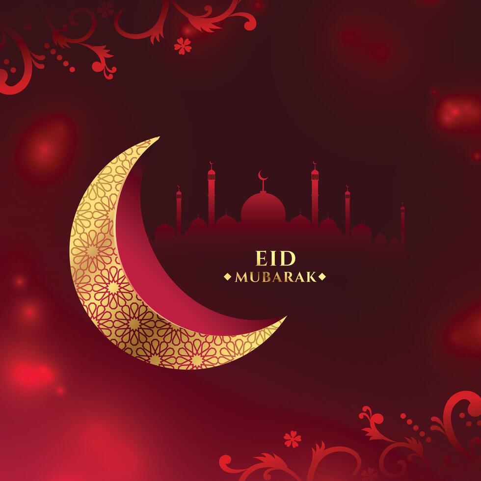 glänzend eid Mubarak wünscht sich Karte mit Halbmond und Mond vektor