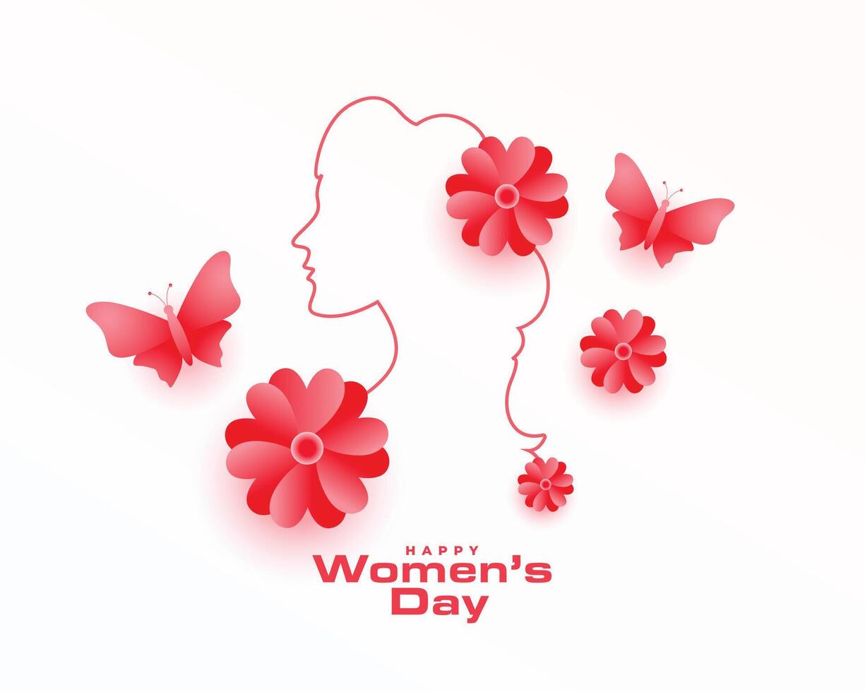 Lycklig kvinnors dag dekorativ kort med härlig blomma och fjäril vektor